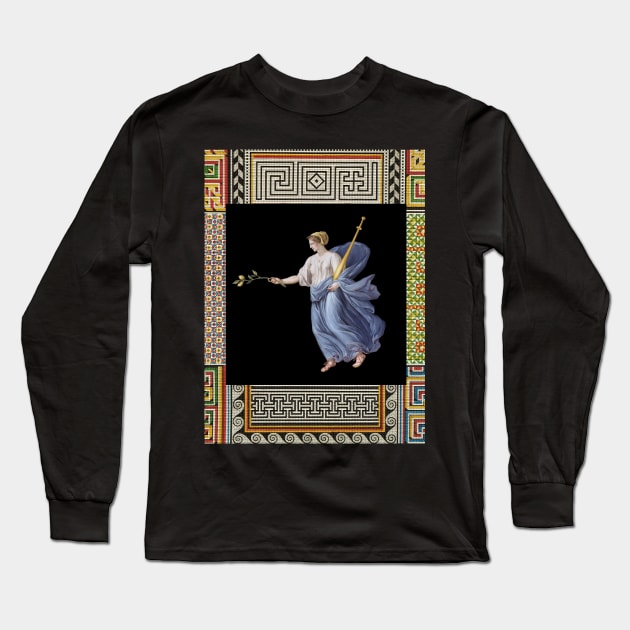 DANCING MAENAD HOLDING LIME BRANCH ,ANTIQUE ROMAN PAINTING WITH POMPEII MOSAICS PATCHWORK Long Sleeve T-Shirt by BulganLumini